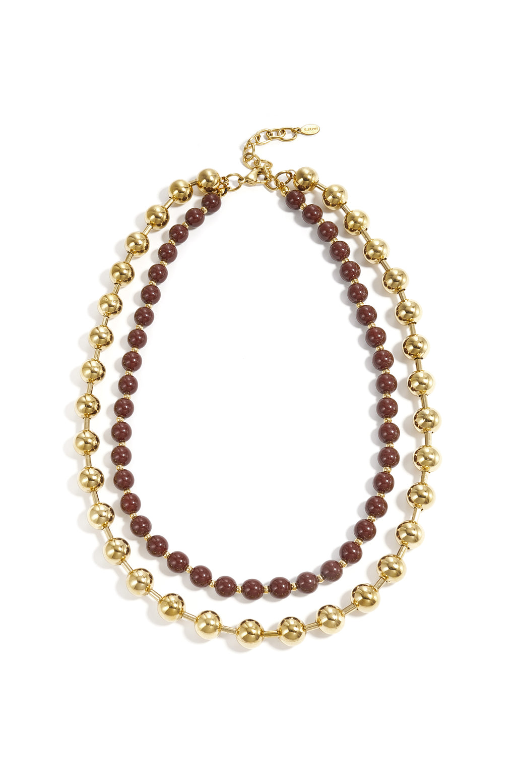 Linked necklace with gold and colored beads
