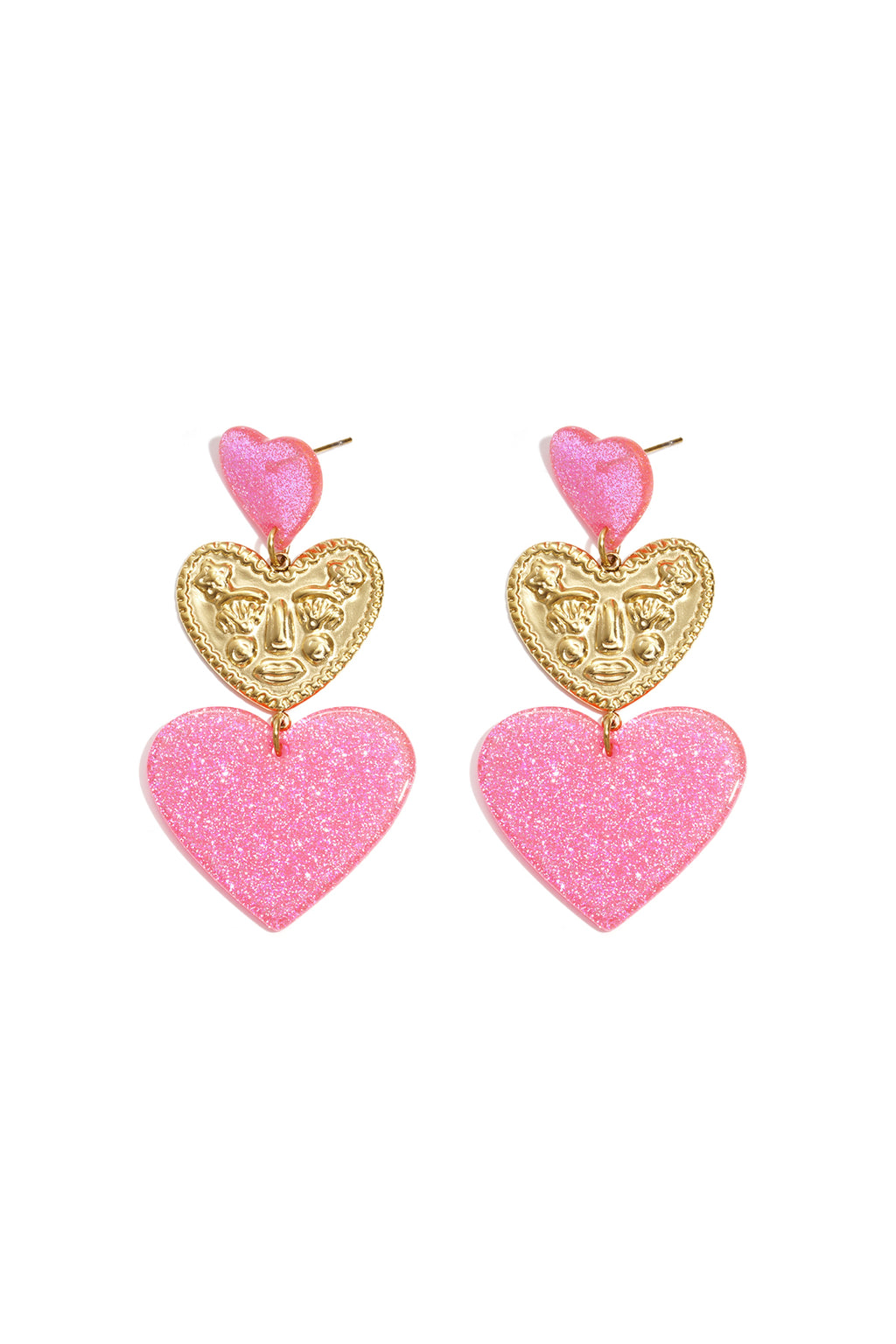 Statement earrings with glitter hearts